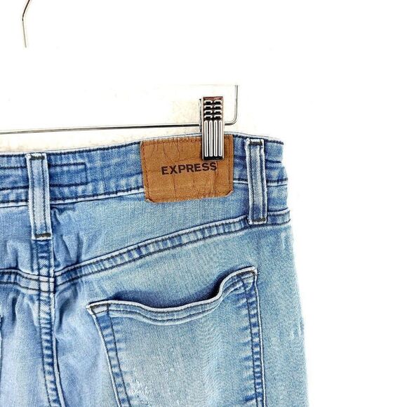 DAMAGED Express Light Blue Stone Wash Whisker Mid Rise Denim Jeans‎ 30/29 Slim - Picture 5 of 11